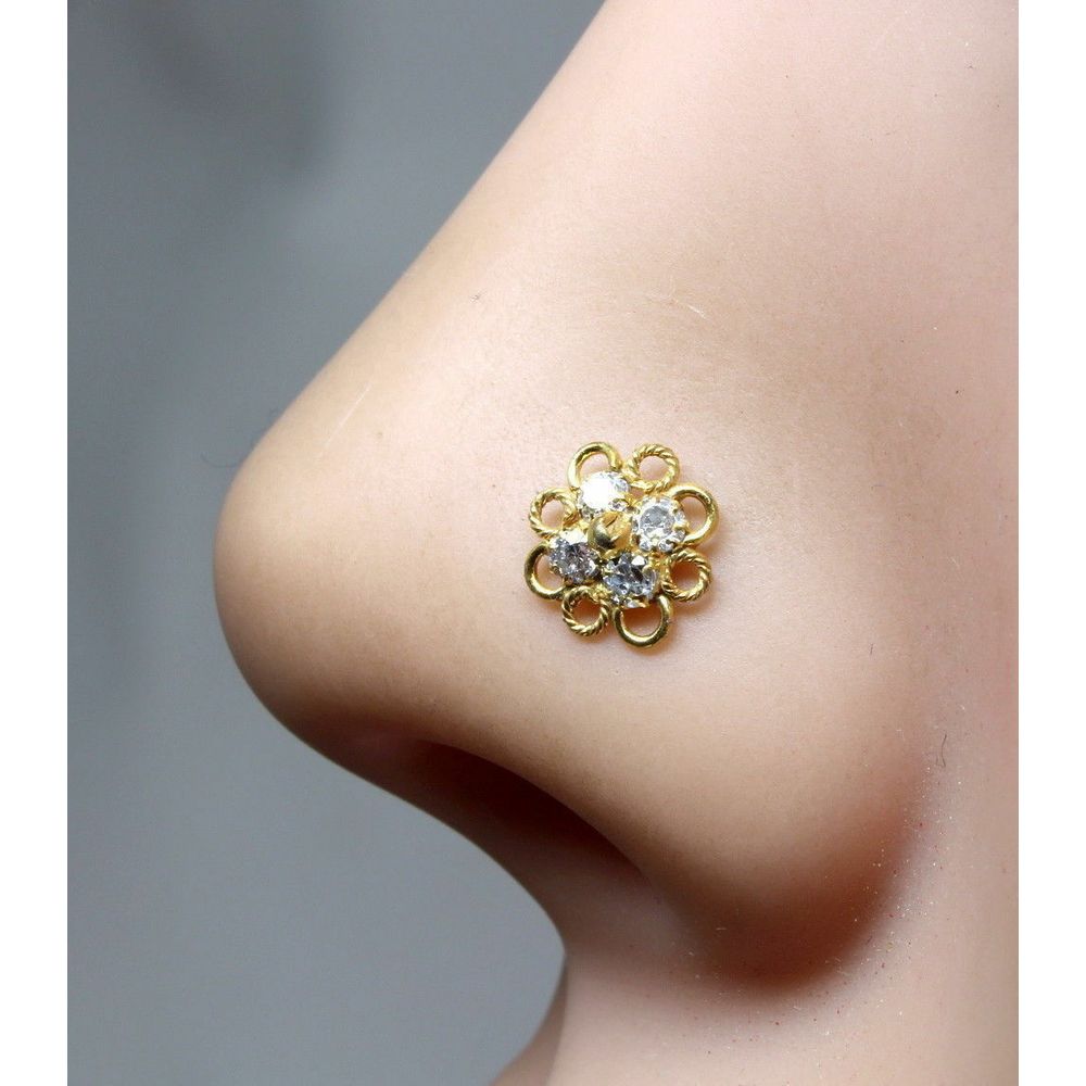 Gold plated CZ Corkscrew Nose Stud