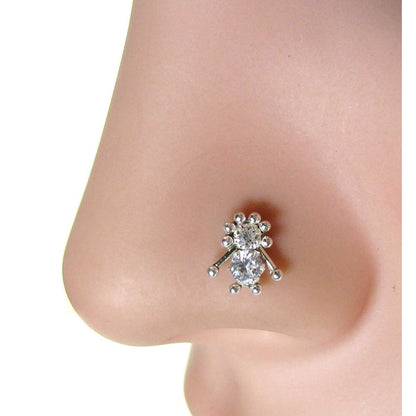 Ethnic  Piercing Cork Screw Nose Stud White CZ Sterling Silver Nose Ring