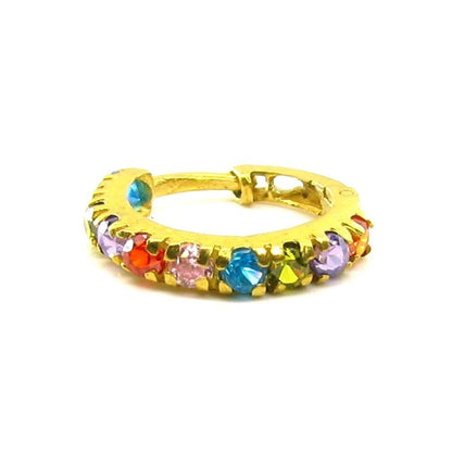 Luxurious Solid Casting Multicolor CZ Piercing Nose Hinged Hoop Ring 14k Gold