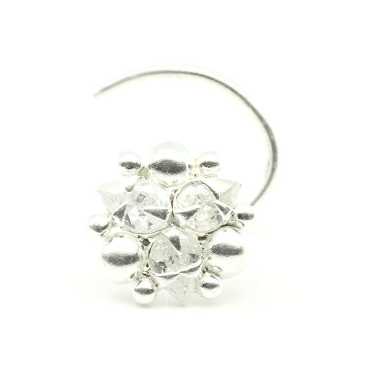  Real Silver Nose Ring with White Shiny Stones for women