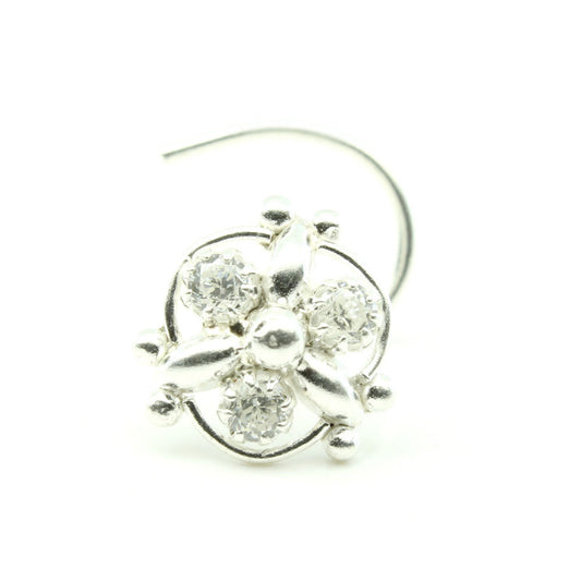 Real Silver Nose Ring with White Shiny Stones for women