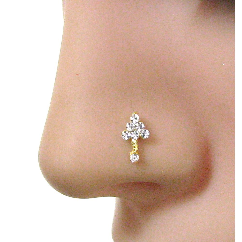 2pc Gold Plated White Pink Nose Stud