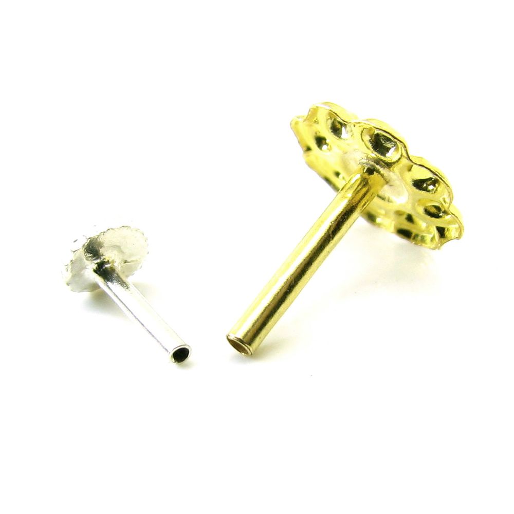 Ethnic  Style Floral sterling Silver Gold Plated Nose Stud Push Pin