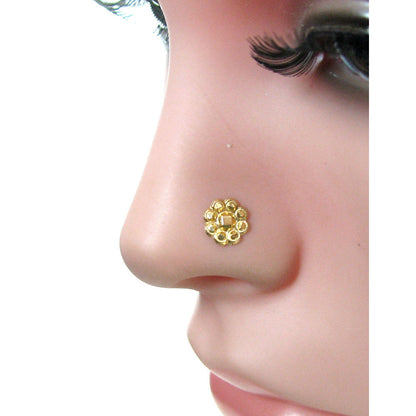 Ethnic  Style Floral sterling Silver Gold Plated Nose Stud Push Pin