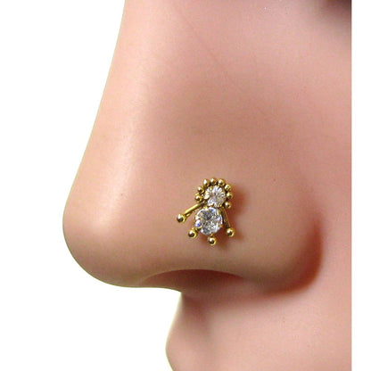 Traditional  Style CZ sterling Silver Gold Plated Nose Stud Screw Ring