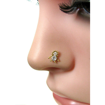 Traditional  Style CZ sterling Silver Gold Plated Nose Stud Screw Ring