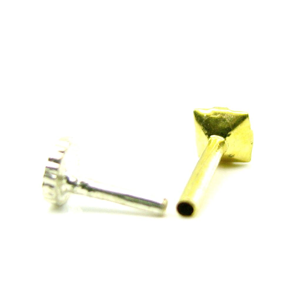 Nose Stud push Pin Solid 14k Yellow Gold