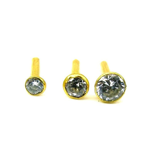 Solid Real 14k Yellow Gold 3pc Nose stud