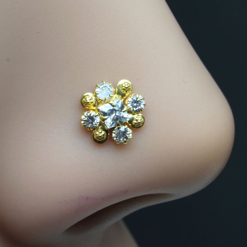 Pansies Flower Nose Stud Gold Plated L Bend