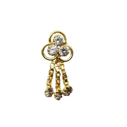 Gold Plated CZ Dangle Corkscrew Nose Stud