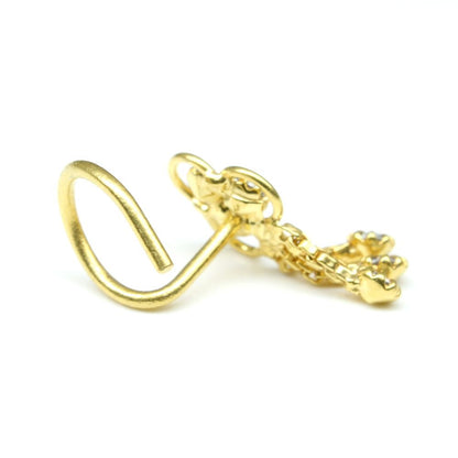 Gold Plated CZ Dangle Corkscrew Nose Stud