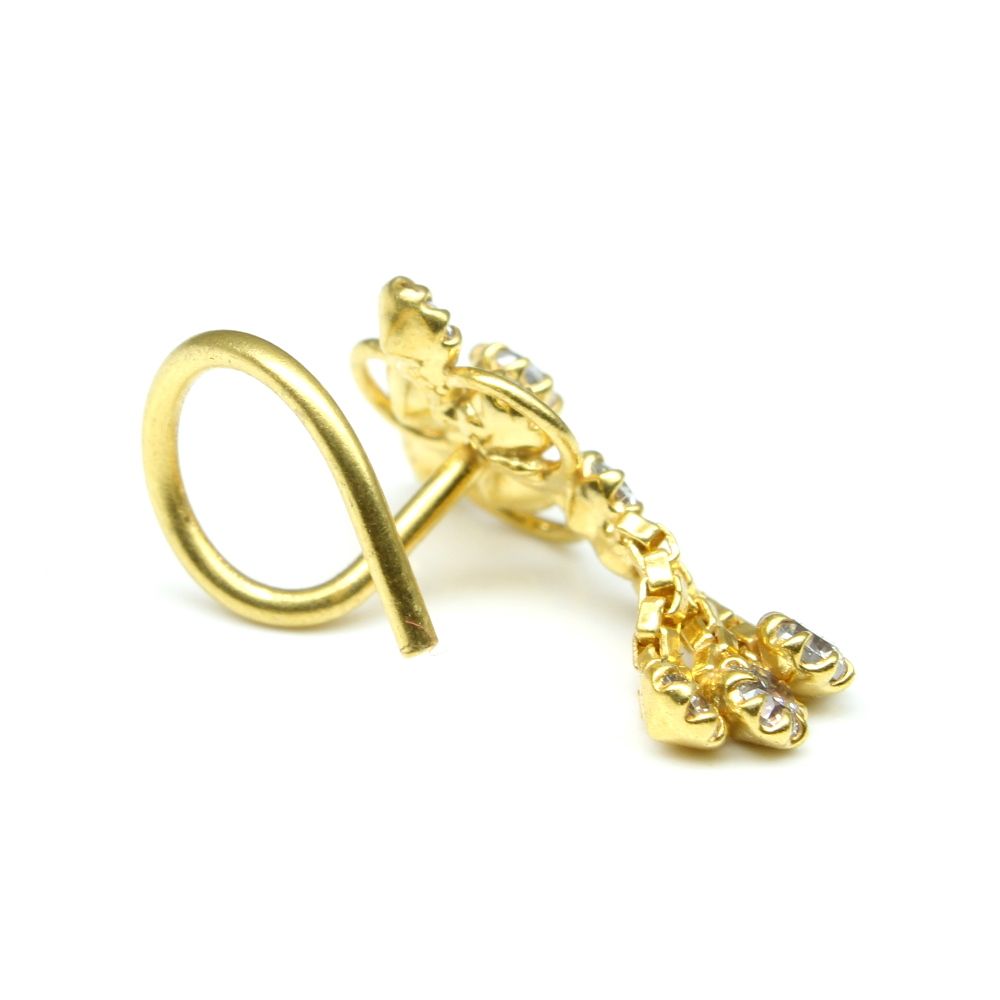 Gold Plated 22g Dangle Corkscrew Nose Stud