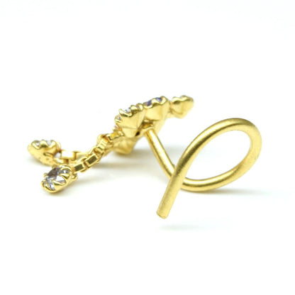 Gold Plated CZ Dangle Corkscrew Nose Stud