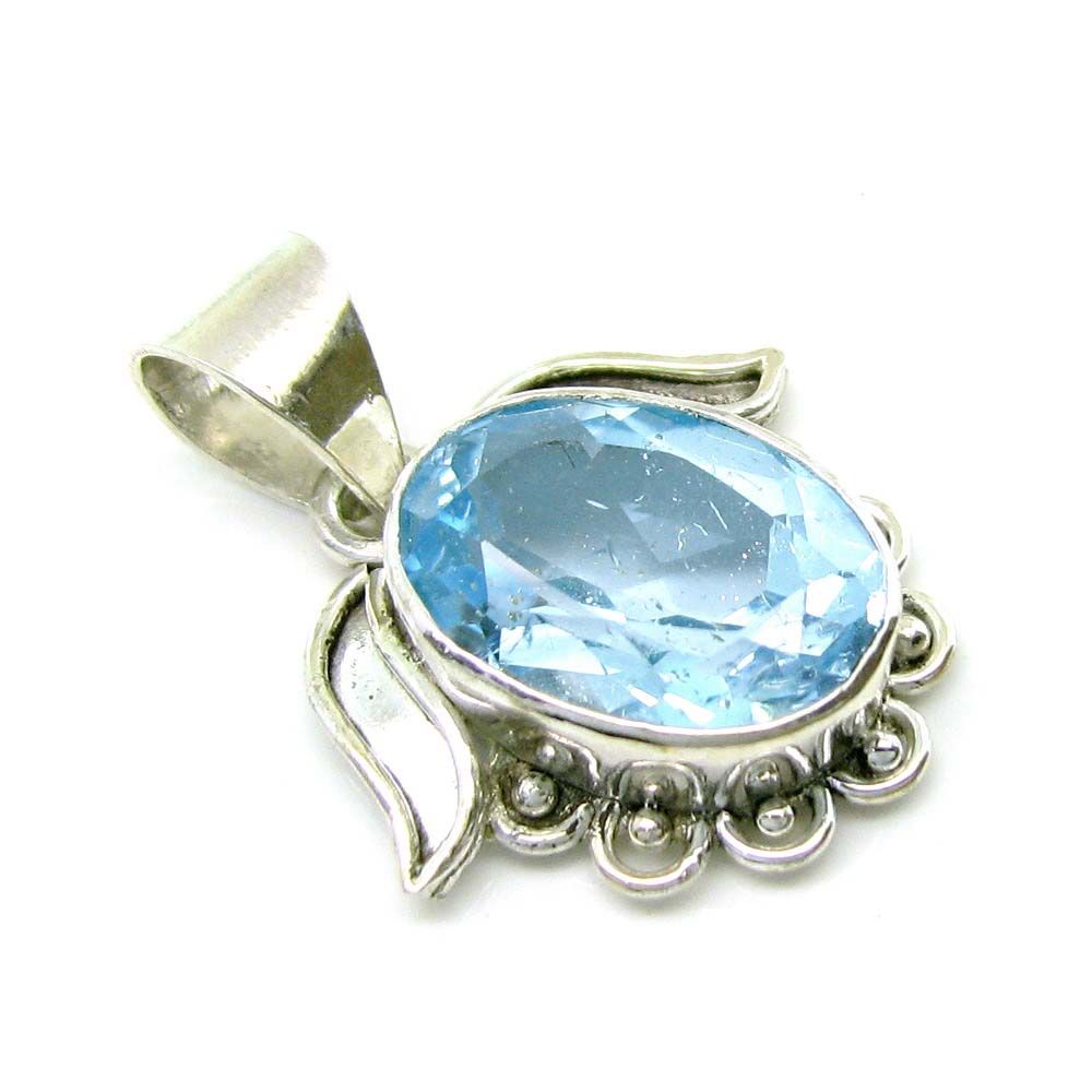 Silver pendant Natural Blue Topaz Gemston