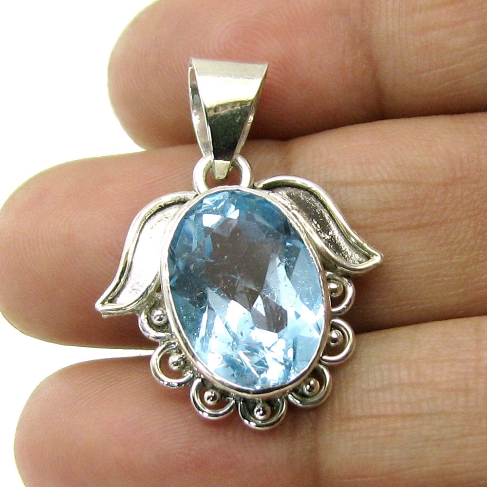 Silver pendant Natural Blue Topaz Gemston