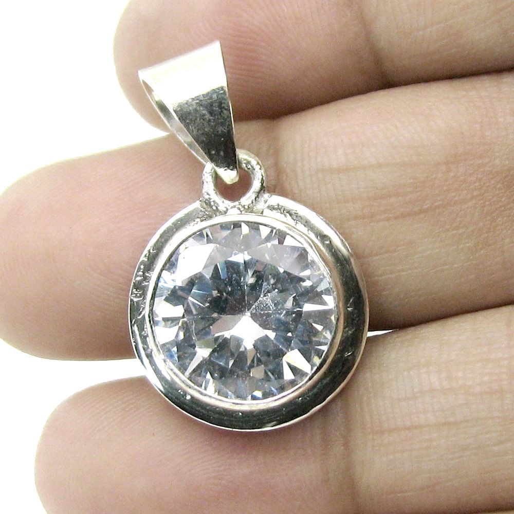 Pure Silver pendant White Cubic Zirconia Gems