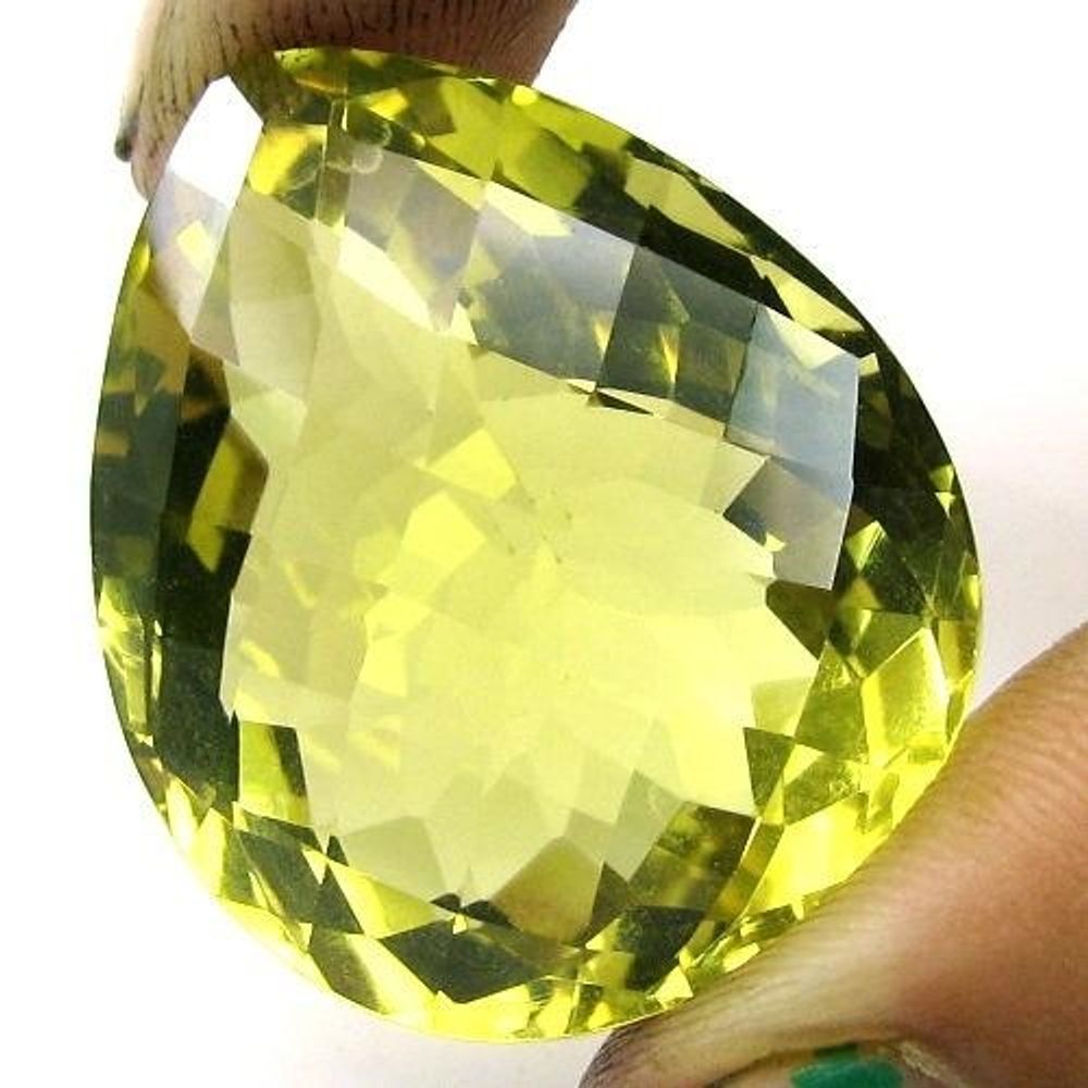 CERTIFIED 57.31Ct A+ NATURAL Lemon Quartz Pear Faceted Gemstone