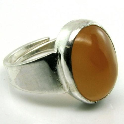 Silver Ring Orange Moonstone Gem