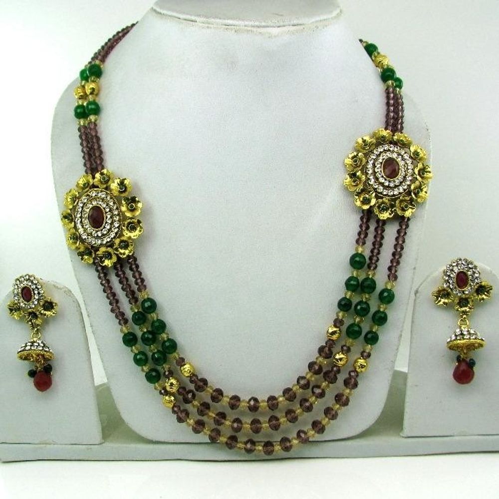 Ethnic-Indian-Designer-Polki-Ruby-Beads-Emerald-Necklace-Earrings-Set