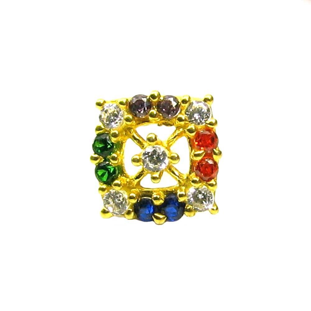 Multicolor CZ Piercing Nose stud Pin 14k Yellow Gold