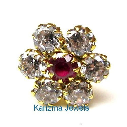 14k Yellow Gold Style Floral CZ Nath for women