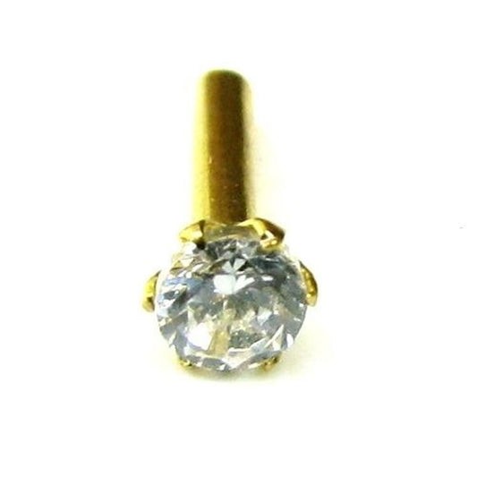  14k Yellow Gold Style Single Stone CZ Nath for women