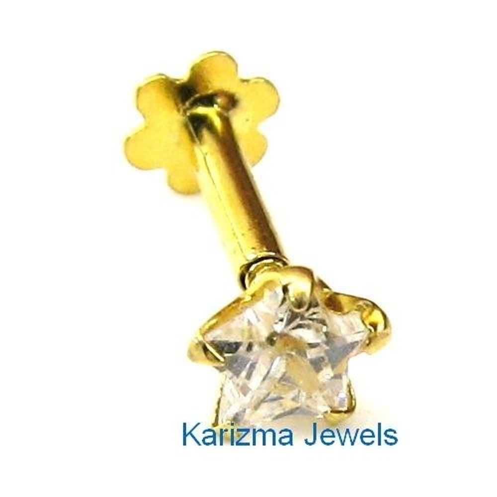 Nose Stud Pin Solid 14k Yellow Gold Screw Back