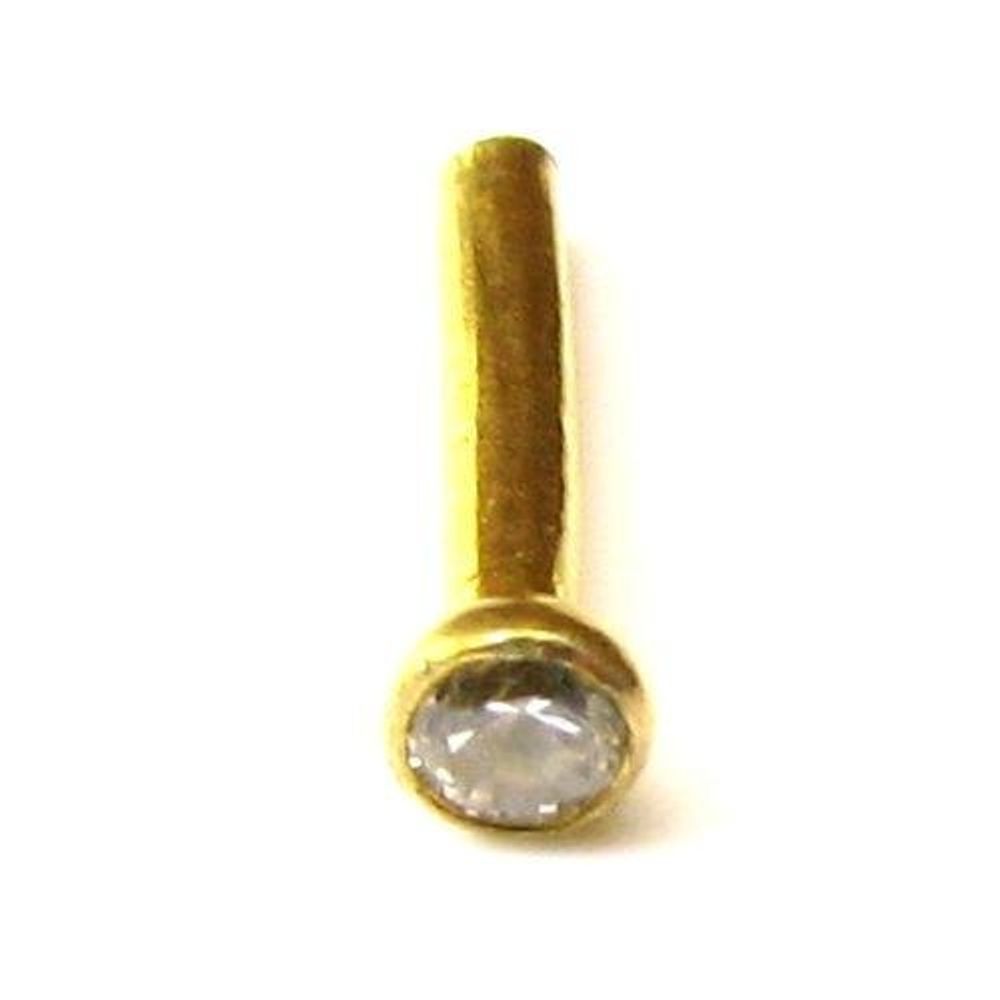 Style Single Stone CZ Studded Body Piercing Jewelry Nose Stud Pin Solid Real 14k Yellow Gold