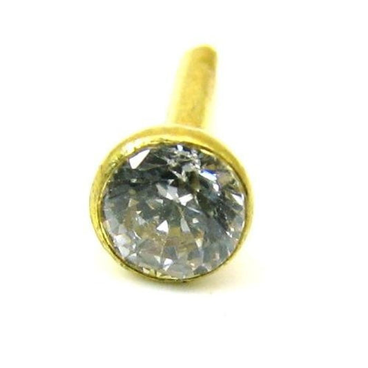  14k Yellow Real Gold Style Single CZ Nose pin for women