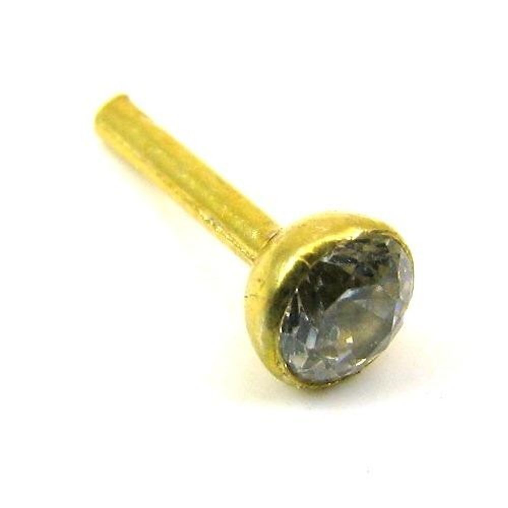 Style Single CZ Studded Body Piercing Jewelry Nose Stud Pin Solid Real 14k Yellow Gold