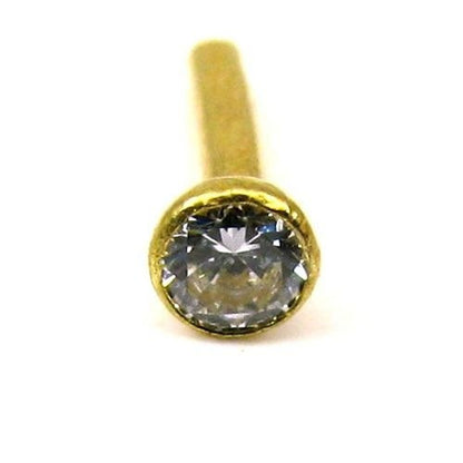 Style Single CZ Nose Stud Pin Solid Real 14k Yellow Gold