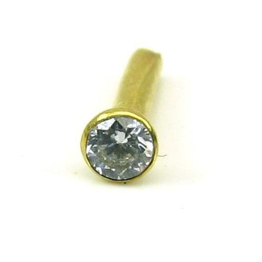 Tinny Dot Small Single CZ Studded Body Piercing Nose Stud Pin Solid Real 14k Yellow Gold