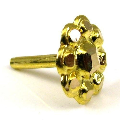 Style Fancy Floral Design Body Piercing Jewelry Nose Stud Pin Solid Real 14k Yellow Gold