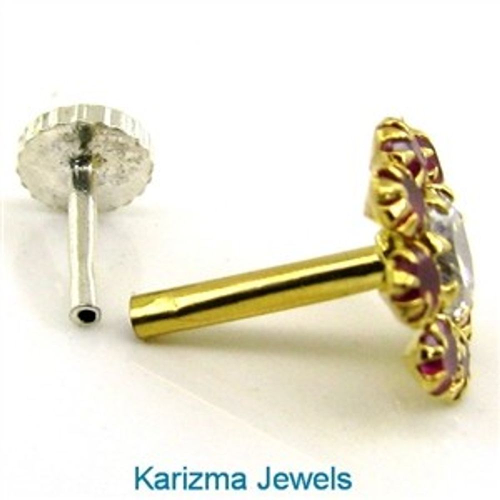 Nose Stud Pin Solid Real 14k Yellow Gold with push pin