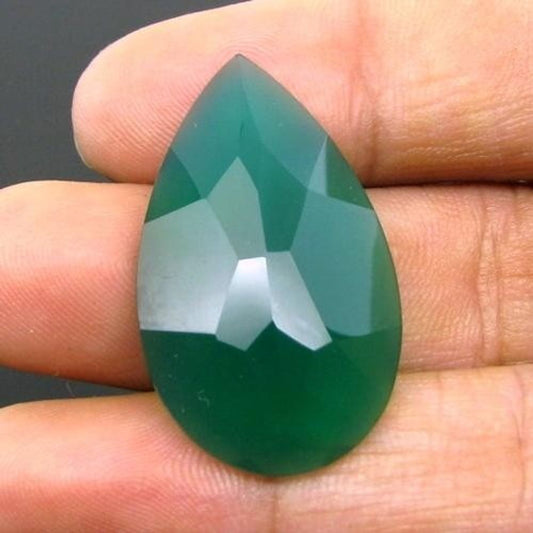 18.2Ct-100%-Natural-Green-Onyx-Pear-Faceted-Gemstone