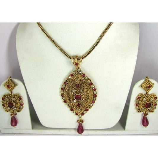 Bollywood-Fashion-Red-Polki-Pendant-Earrings-Chain-Gold-plated-Jewelry-Set