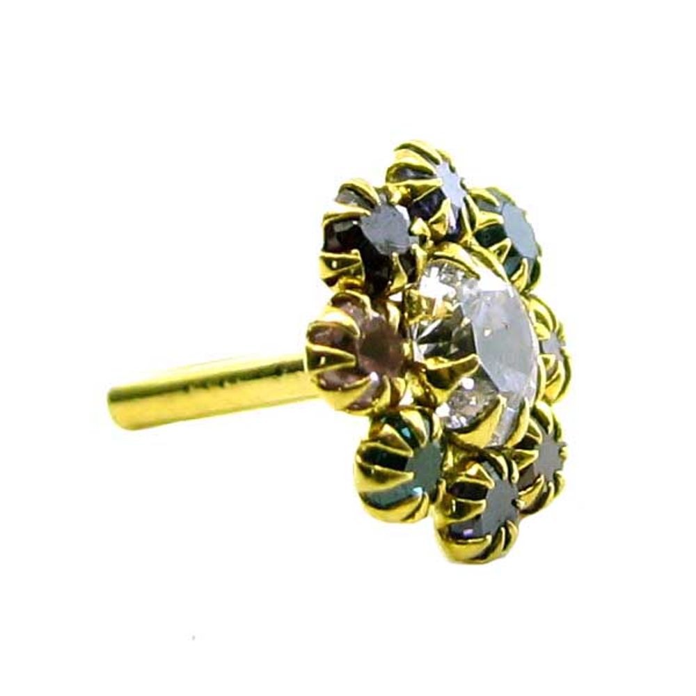 4k Real Gold Multicolor CZ Nose Stud Pin for women