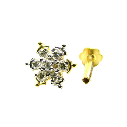 Real Diamond Flower 18K Gold Nose Stud Screw Ring Monroe Libret Piercing