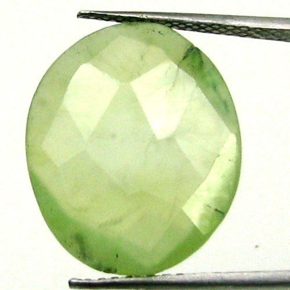 11.7Ct Natural Prehnite Oval Shape Checker Cut Gemstone