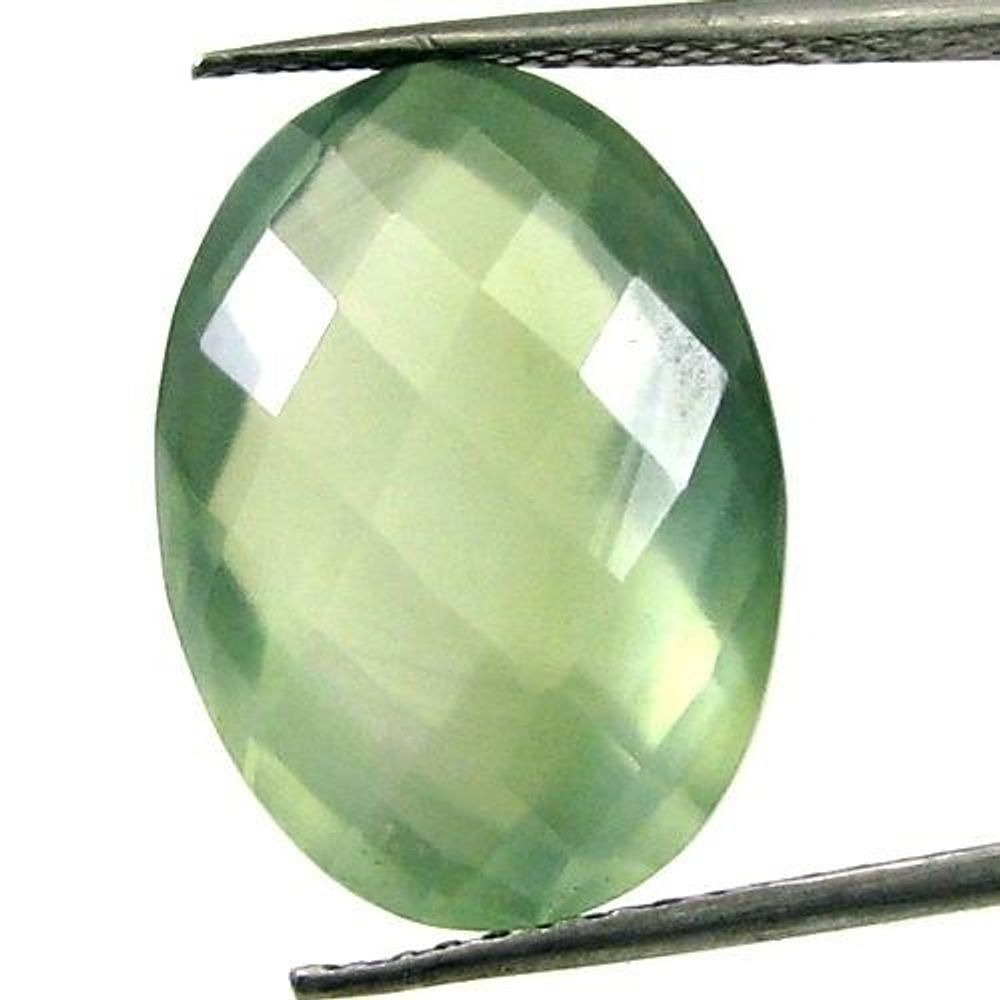 CERTIFIED 12.75Ct Natural Prehnite Oval Checker Cut Gemstone