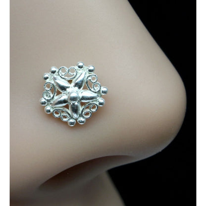 925 Sterling Silver Floral Nose Pin 