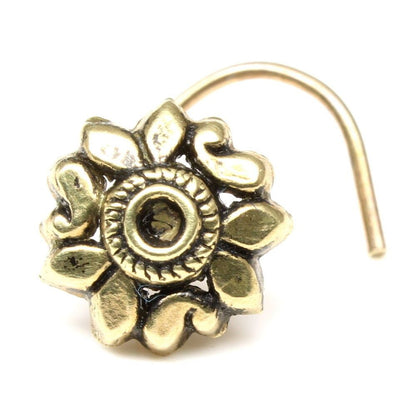 Flower Antique gold finish nose stud corkscrew l bend