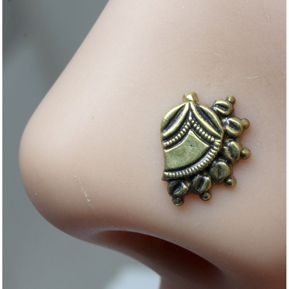 Traditional twisted antique gold finish nose stud