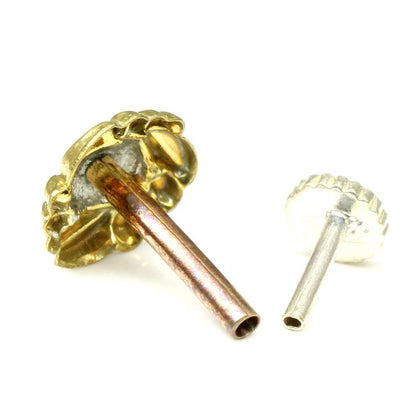 Floral gold finish push pin nose stud