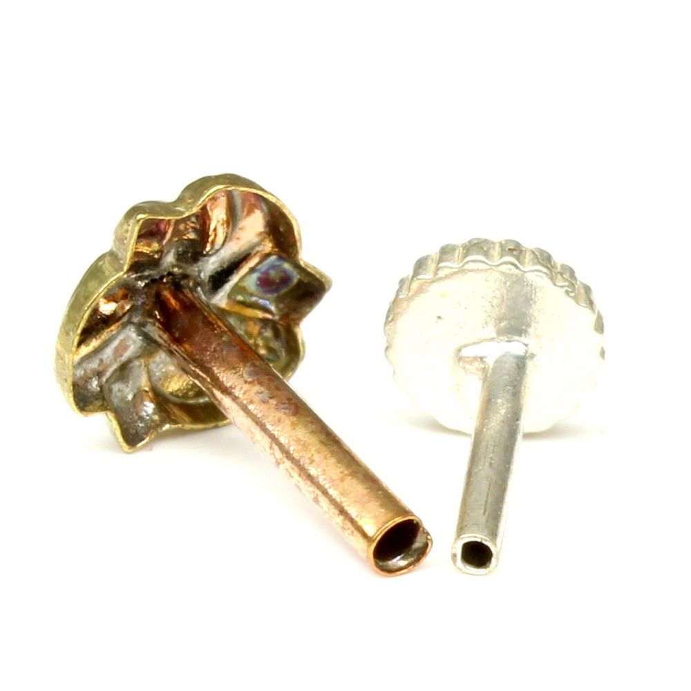 Antique gold finish floral nose stud Push Pin 18g