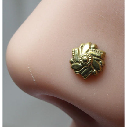 Floral brass gold finish push pin nose stud