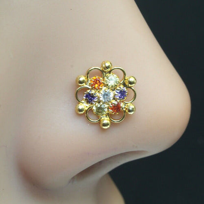 Karizma Jewels Nose Studs are Purely Handmade Designed by Experienced Master Craftsmen.
Indian Nose Stud Ring in Yellow Gold Plated Traditional Design Nose Piercings Inspired from Indian Culture.