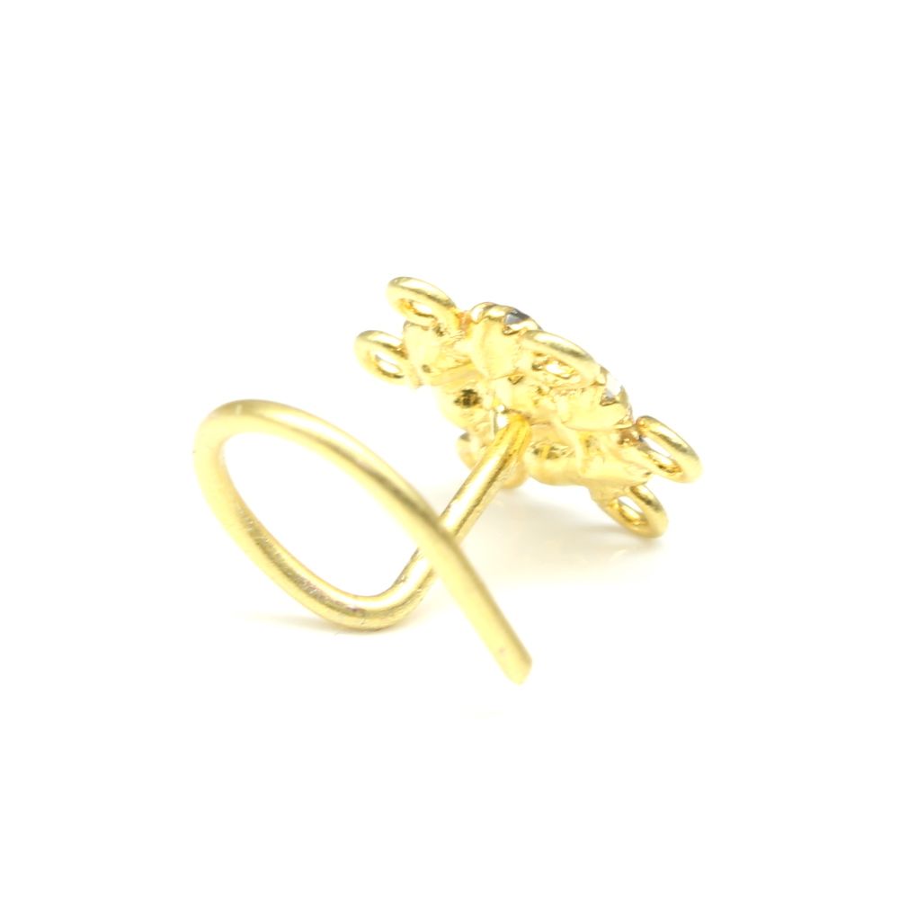 22K Gold Plated CZ Corkscrew Nose Stud