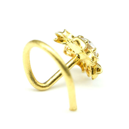 CZ studded gold plated corkscrew nose stud