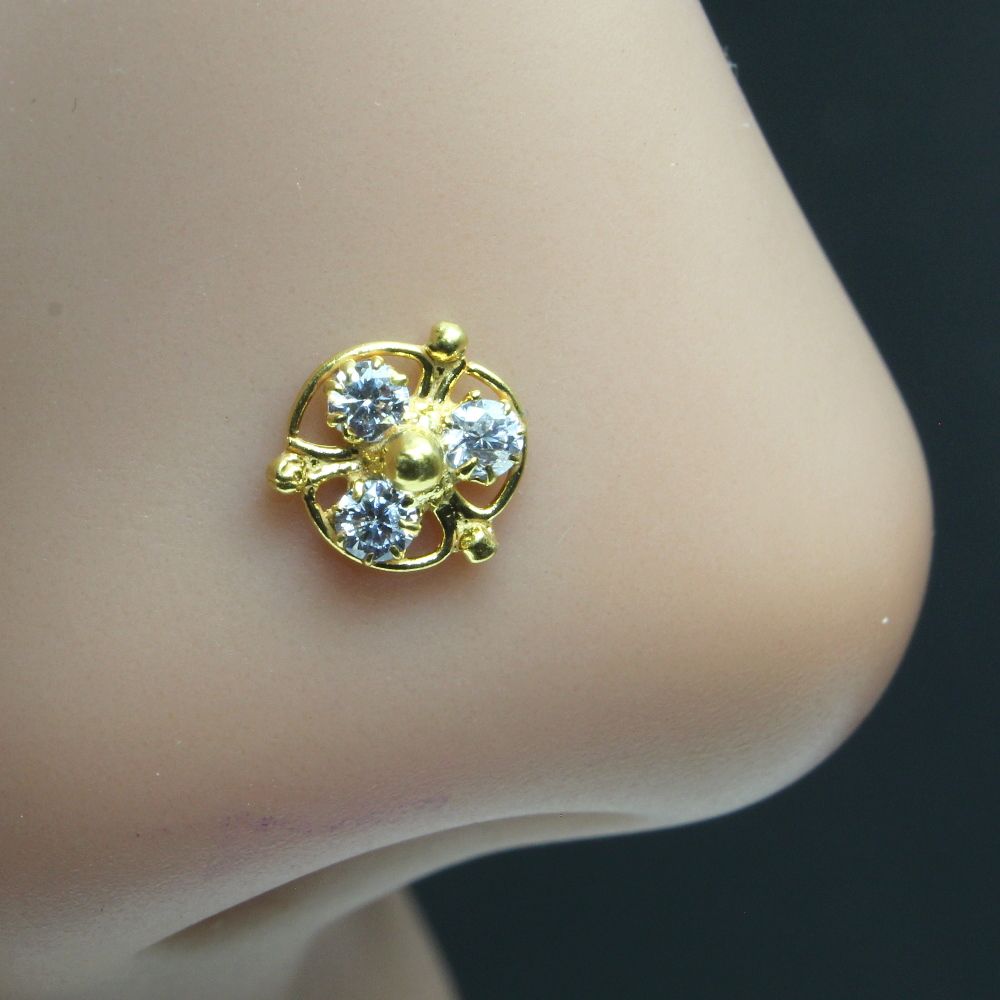 Round studded gold plated corkscrew nose stud